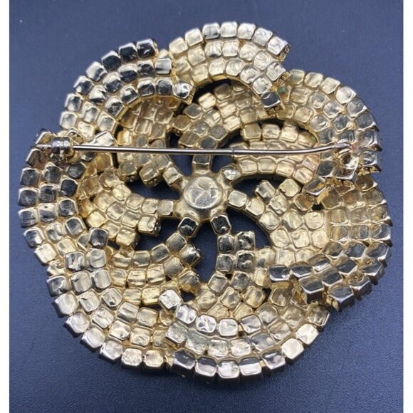 Vtg Brooch Rainbow AB Rhinestone Pinwheel Swirl Gold Tone Prom Wedding Pageant - Picture 4 of 7